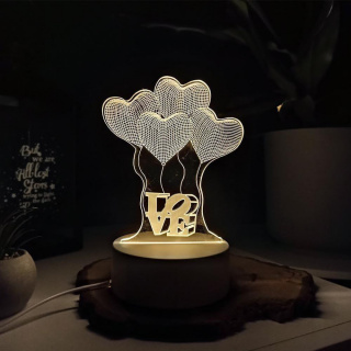 Dekorativní 3D lampa - srdíčka
